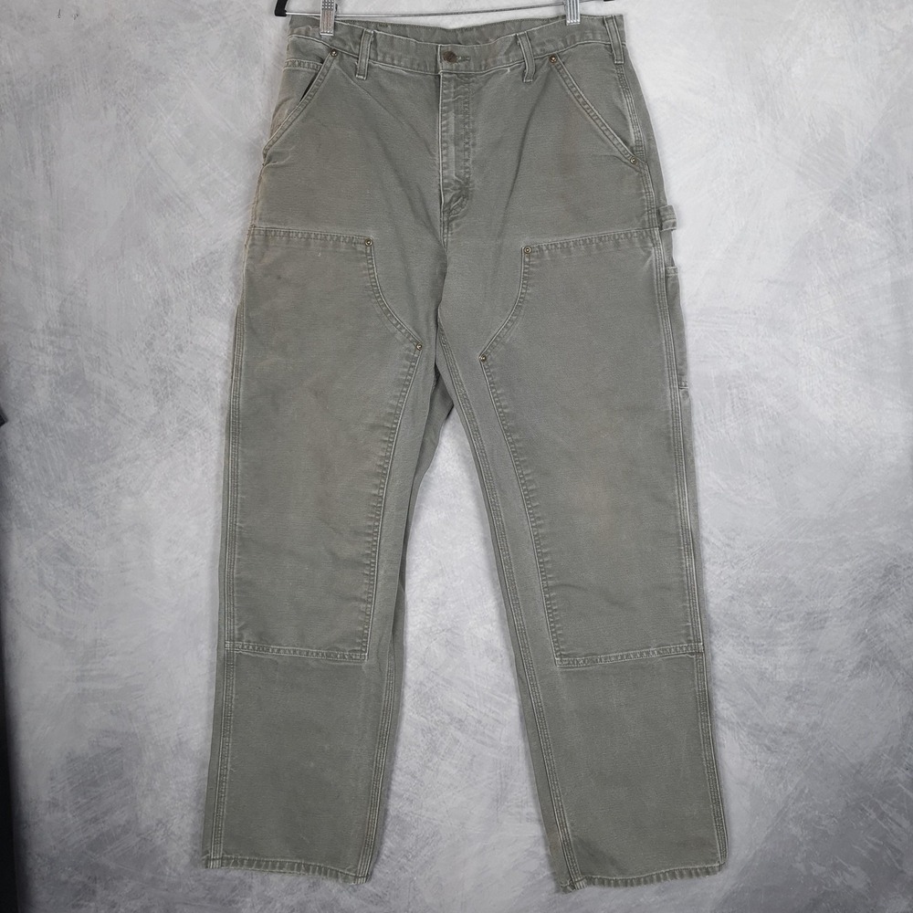 Vintage Carhartt B136 MOS Double Knee Pants Mens 35 Green Canvas Workwear